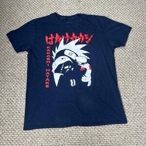 Blue Naruto Anime Kakashi Blue Graphic Tee Size Large. Modern Shirt.